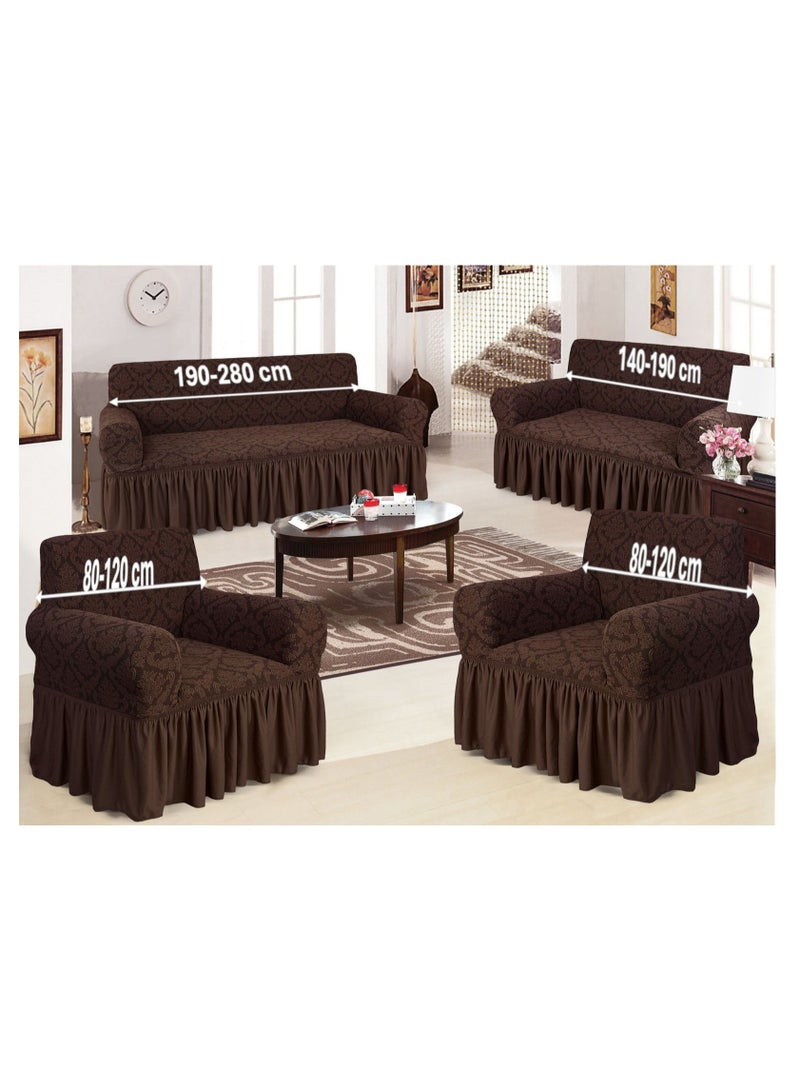 فابينني طقم غطاء أريكة قابل للتمدد مكون من 4 قطع من قماش الجاكار طقم غطاء أريكة بسبعة مقاعد 3211 بني شوكولاتة - Image 3