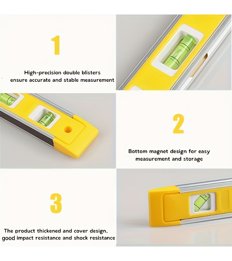 Color Mini Strong Magnet 230mm High Precision Aluminum Alloy Magnetic Spirit Level Anti Drop Portable Bubble Level - Image 5