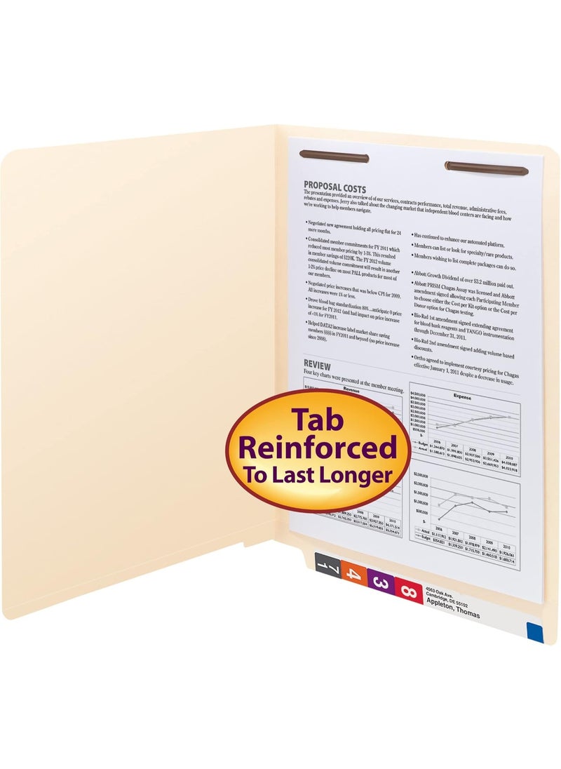 Smead Smead End Tab Fastener File Folder, Shelf-Master® Reinforced Straight-Cut Tab, 1 Fastener, Letter Size, Manila, 50 per Box (34110)  - Image 3
