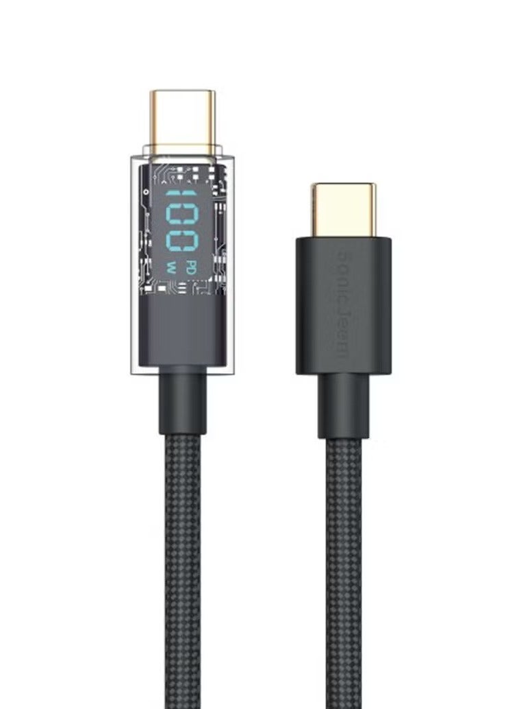 SONIC JEEM Sonic Gym Super Charging Cable GOLD PLATED INTER FACE, 100W TYPE-C TO TYPE-C, Digital Display, 1m, Black - Image 1