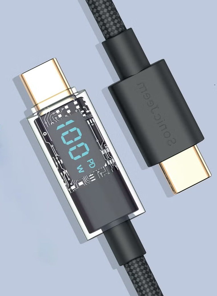 SONIC JEEM Sonic Gym Super Charging Cable GOLD PLATED INTER FACE, 100W TYPE-C TO TYPE-C, Digital Display, 1m, Black - Image 2