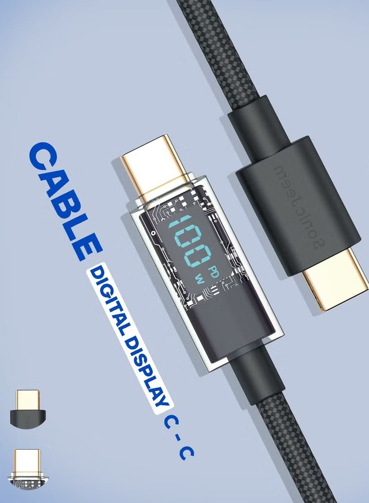 SONIC JEEM Sonic Gym Super Charging Cable GOLD PLATED INTER FACE, 100W TYPE-C TO TYPE-C, Digital Display, 1m, Black - Image 3