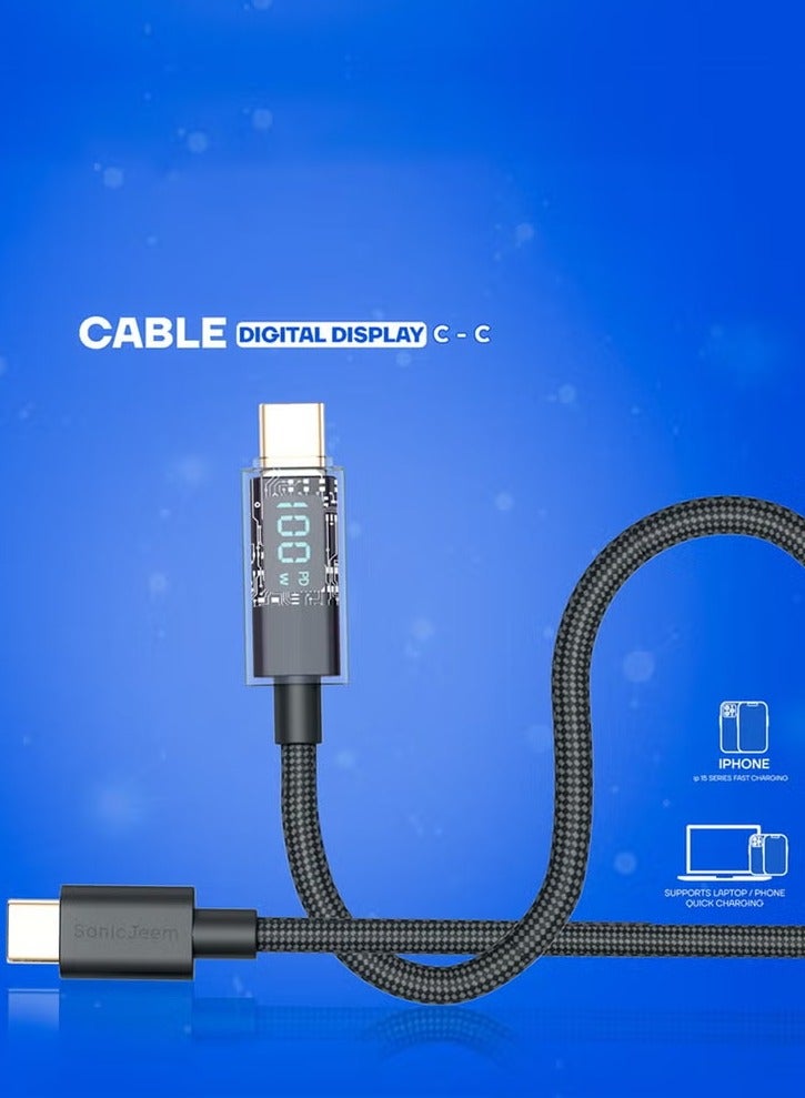 SONIC JEEM Sonic Gym Super Charging Cable GOLD PLATED INTER FACE, 100W TYPE-C TO TYPE-C, Digital Display, 1m, Black - Image 4