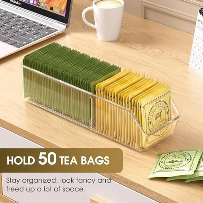 Antole Tea Bag Organizer2 Pack Clear Tea Bag Holder Storage OrganizerFood Storage Organizer Bins Box For Kitchen CabinetCountertopPantry Shelf Organizer - Image 3
