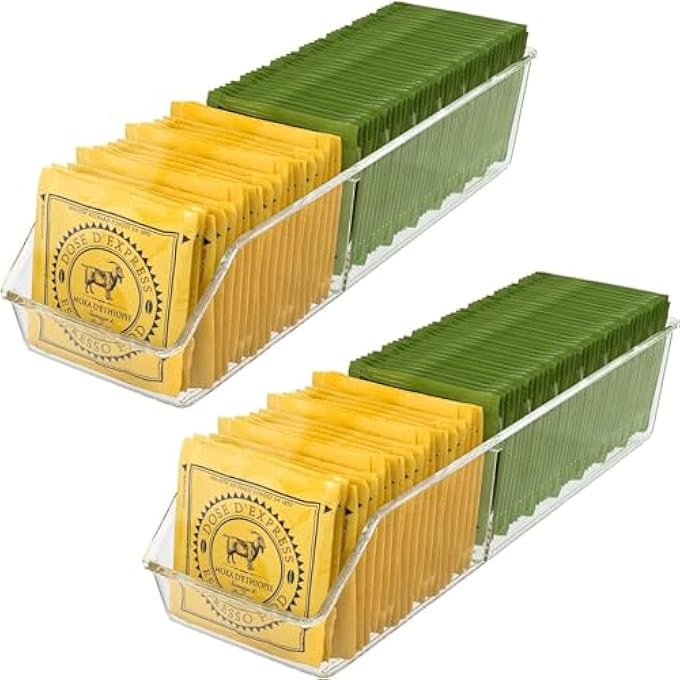 Antole Tea Bag Organizer2 Pack Clear Tea Bag Holder Storage OrganizerFood Storage Organizer Bins Box For Kitchen CabinetCountertopPantry Shelf Organizer - Image 1