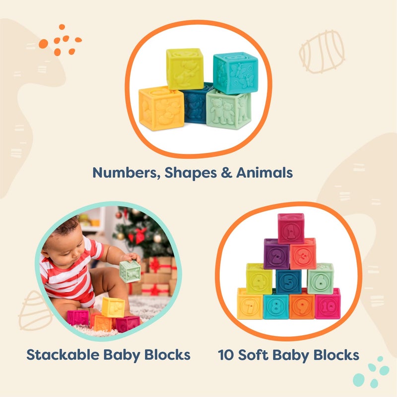 B. toys â€“ Baby Blocks â€“ Stacking & Building Toys for Babies â€“ 10 Soft Blocks with Numbers, Shapes, Animals â€“ Educational & Developmental â€“ 6+ Months â€“ One Two Squeeze - Image 2