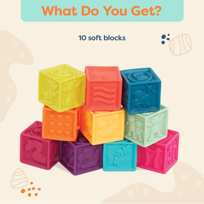B. toys â€“ Baby Blocks â€“ Stacking & Building Toys for Babies â€“ 10 Soft Blocks with Numbers, Shapes, Animals â€“ Educational & Developmental â€“ 6+ Months â€“ One Two Squeeze - Image 3