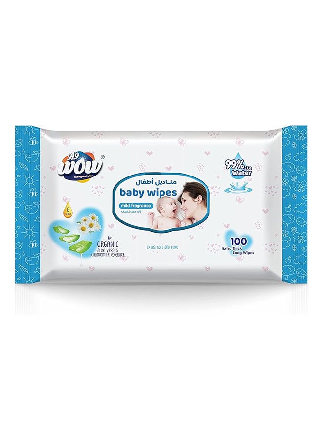 WOW Baby Wipes - Mild Fragrance 99% Water Wipes | Extra Thick Long Wipes with Organic Aloe Vera, Chamomile Extract and Vitamin E, Gentle on sensitive skin| 100's Pack of 12 | 1200 Sheets - Image 2