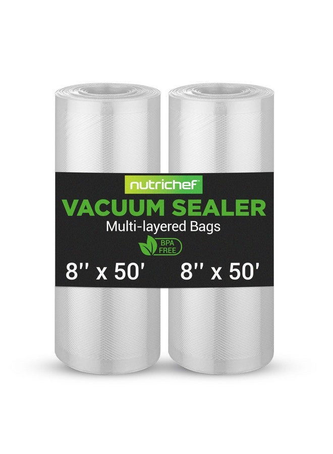 NutriChef Vacuum Sealer Bags 8x50 Rolls 2 pack for Food Saver, Seal a Meal, NutriChef, Weston. Commercial Grade, BPA Free, Heavy Duty, Great for vac storage, Meal Prep or Sous Vide - Image 1