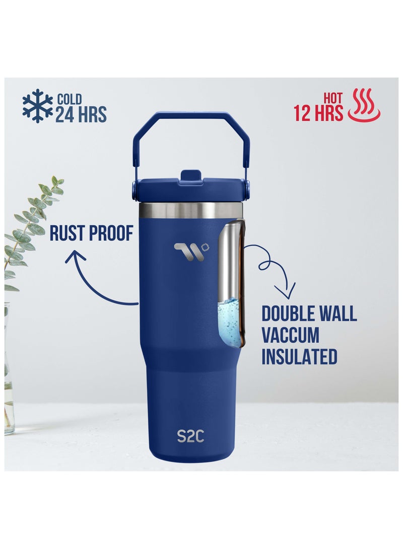 S2C 30oz Stainless Steel Tumbler with Handle & Straw – Double Wall Vacuum Insulated Travel Mug – Leak-Resistant, BPA-Free, Fits Car Cup Holder - Image 3