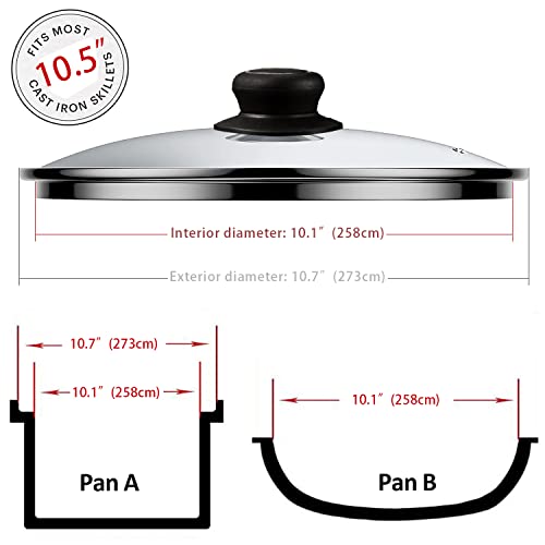 ZUIHUI 10.5 Inch Glass Lid for Frying Pan, Fry Pan, Skillet, Pan Lid, Fits 10.5 Inch Cast Iron Skillets 10.5", Clear - Image 2