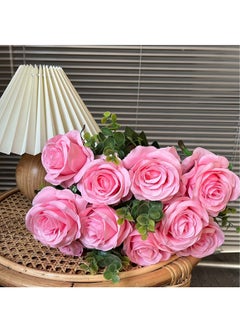 Generic Artificial Rose Flower Pink Silk Roses with Long Stem Flowers Bouquet Fake Bridal Wedding Bouquet for Wedding Party Home Floral Decor Pack of 10  - Image 2