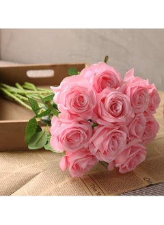 Generic Artificial Rose Flower Pink Silk Roses with Long Stem Flowers Bouquet Fake Bridal Wedding Bouquet for Wedding Party Home Floral Decor Pack of 10  - Image 3