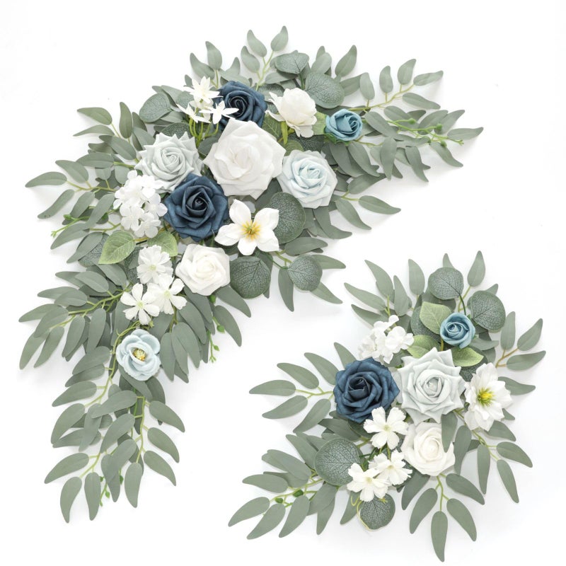 Piklado Faux Flower Swag Set of 2 for Wedding Welcome Signs Floral Swag Wedding Reception Ceremony Signs Decor (A-White Blue) - Image 1
