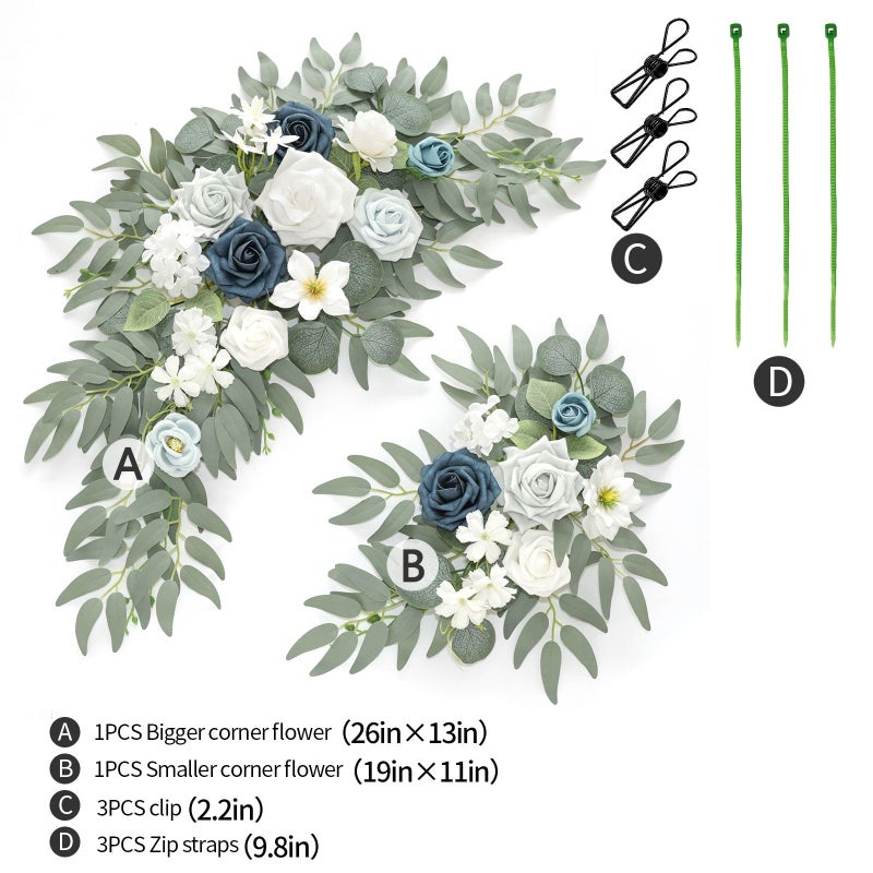 Piklado Faux Flower Swag Set of 2 for Wedding Welcome Signs Floral Swag Wedding Reception Ceremony Signs Decor (A-White Blue) - Image 4