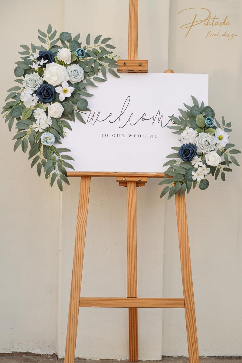 Piklado Faux Flower Swag Set of 2 for Wedding Welcome Signs Floral Swag Wedding Reception Ceremony Signs Decor (A-White Blue) - Image 5