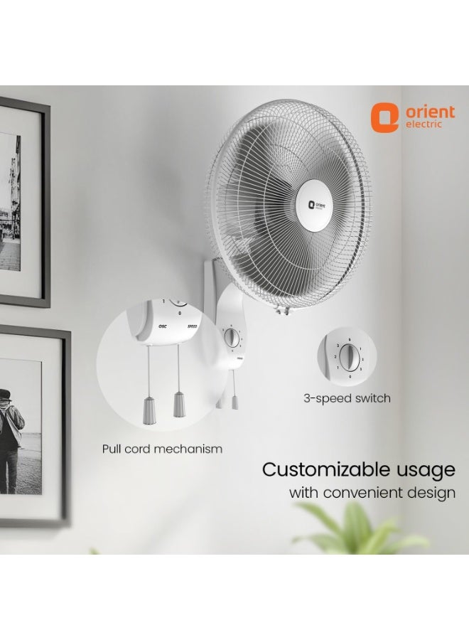 Orient Electric Wall 97 | High Speed Wall Fan for Home | 100% Copper Motor | 90 Degree Oscillation with Tilt Mechanism | 3 Speed Pull Cord | Thermal Overload Protection | Military Grade Guard | Grey - Image 4