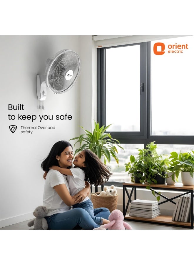 Orient Electric Wall 97 | High Speed Wall Fan for Home | 100% Copper Motor | 90 Degree Oscillation with Tilt Mechanism | 3 Speed Pull Cord | Thermal Overload Protection | Military Grade Guard | Grey - Image 5