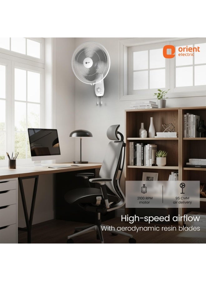 Orient Electric Wall 97 | High Speed Wall Fan for Home | 100% Copper Motor | 90 Degree Oscillation with Tilt Mechanism | 3 Speed Pull Cord | Thermal Overload Protection | Military Grade Guard | Grey - Image 3