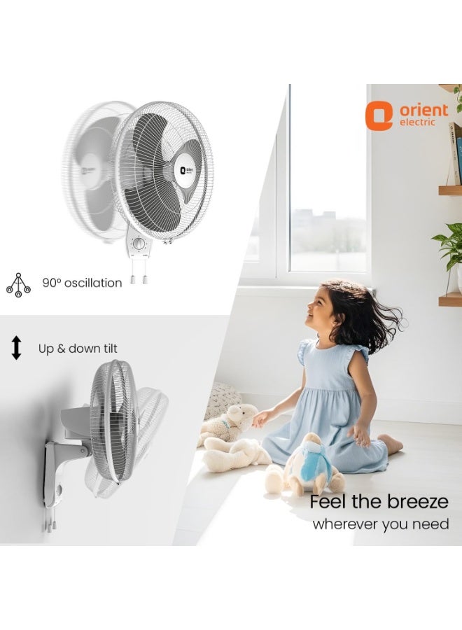 Orient Electric Wall 97 | High Speed Wall Fan for Home | 100% Copper Motor | 90 Degree Oscillation with Tilt Mechanism | 3 Speed Pull Cord | Thermal Overload Protection | Military Grade Guard | Grey - Image 2