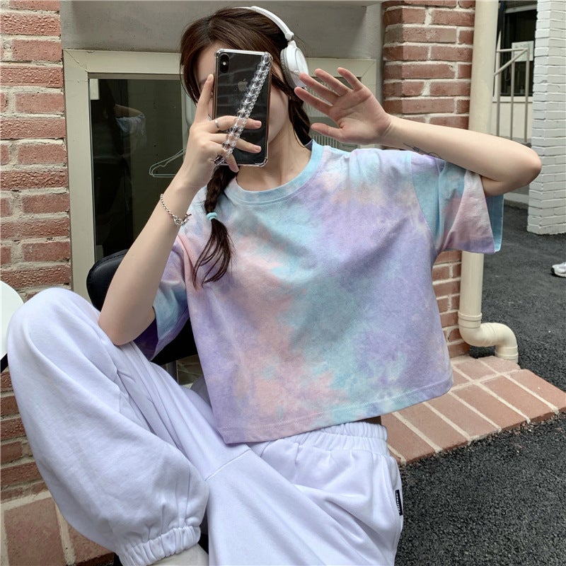 Tie-Dye Short-Sleeved T-Shirt for Women Summer 2025 New Design Niche Navel-Baring Short Sexy Tops Ins Trend - Image 1