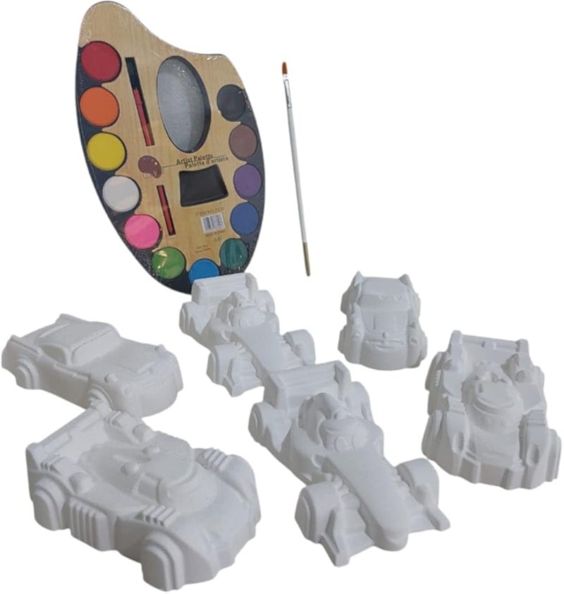 Gypsum Shapes for Coloring (6 Racing Cars) +12-Color Watercolor Palette + Free Brush. Specially for Children who Love Sports Racing Cars, it Combines Fun and Hobbies.(X-Large Size)