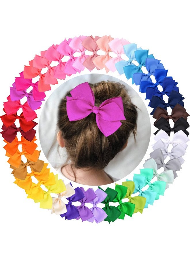 WillingTee 40 Colors Hair Bows for Fine Hair Big 5 Inch Grosgrain Ribbon Hair Bow Alligator Clips for Baby Girls Infants Toddlers Children - Image 1