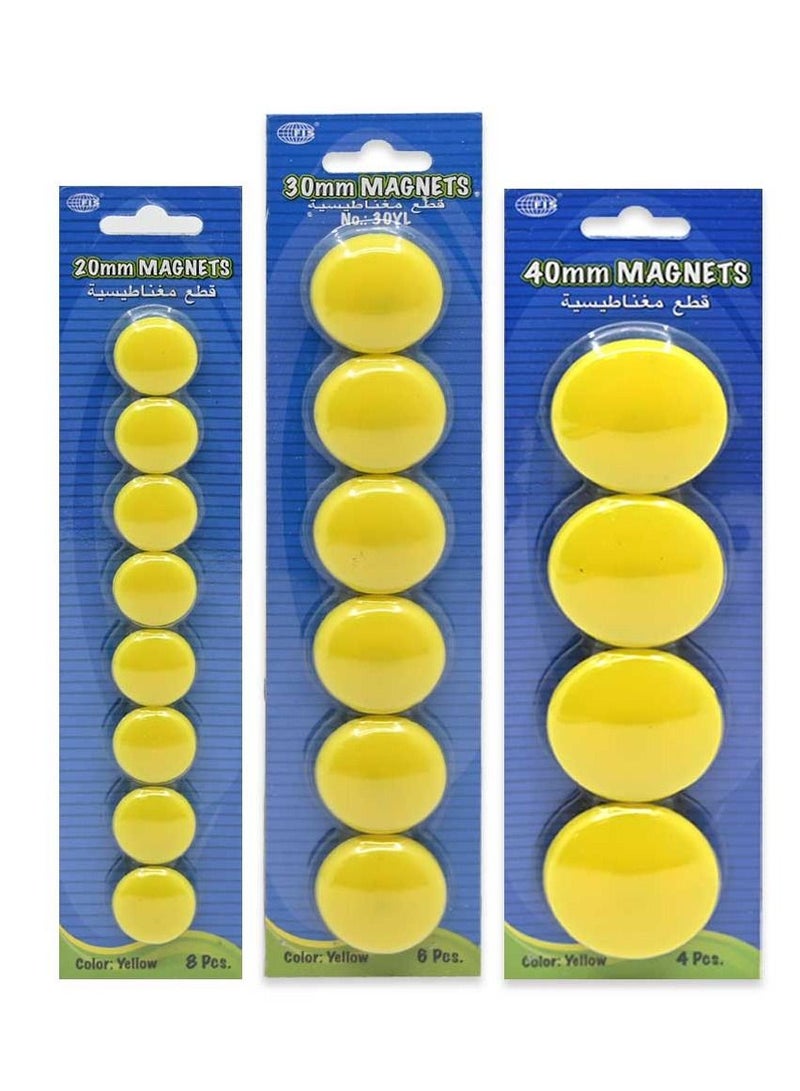 FIS Colored Magnet, Non Transparent Yellow Color, Pack Includes 3 Sets (20mm set, 30 mm set,  40 mm set) -FSMI203040YL/3 - Image 1