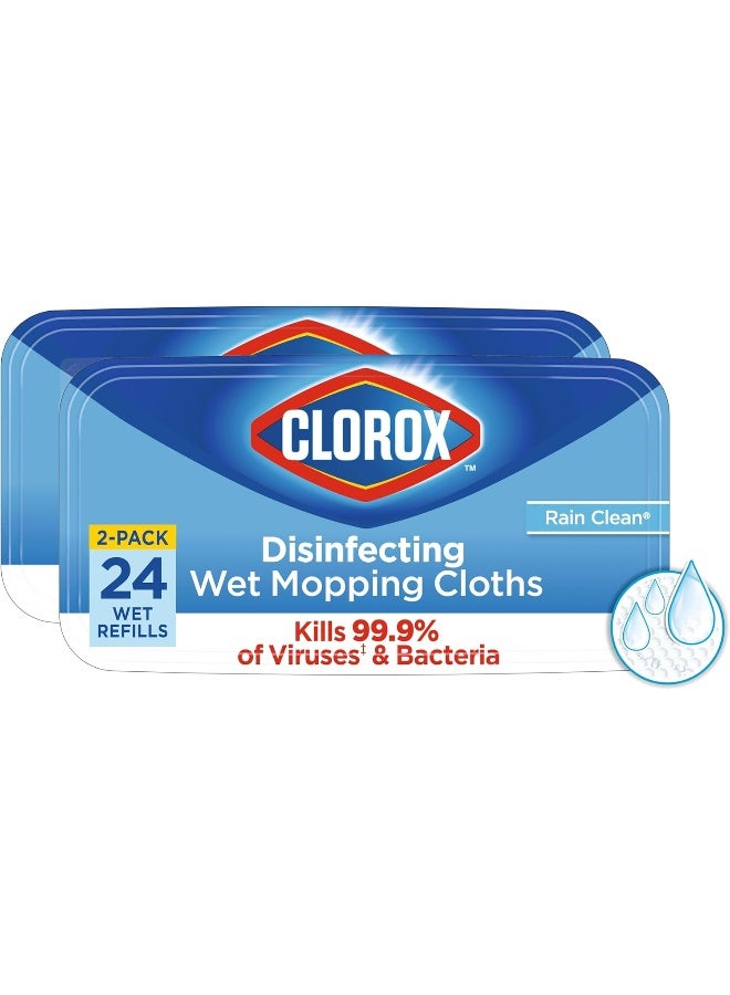 Clorox Clorox Disinfecting Wet Mopping Cloths, Disposable Mop Heads, Multi-Surface Floor Mop, Rain Clean Scent, 24 Wet Refills (Pack of 2)  - Image 1