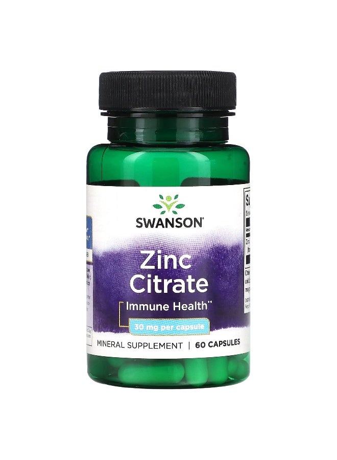 SWANSON Swanson, Zinc Citrate, 30 mg , 60 Capsules  - Image 1