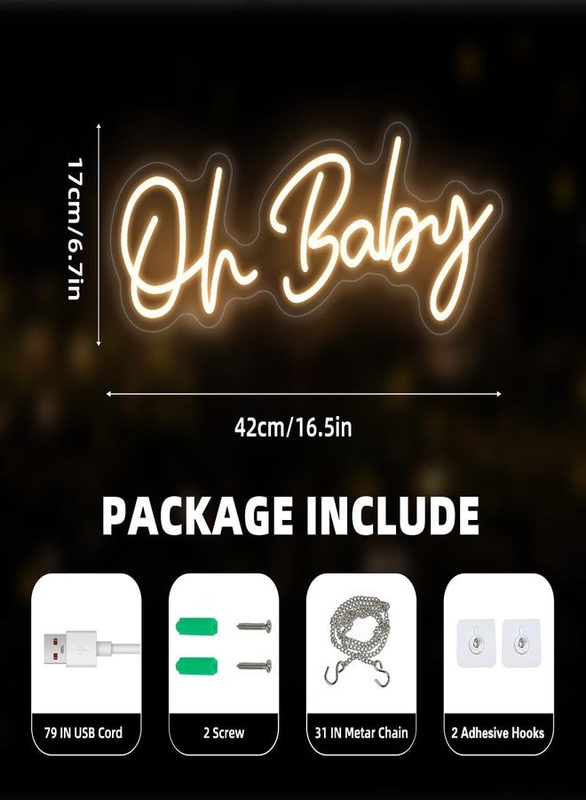 QLKGWEA Oh Baby Neon Sign for Wall Decor, Led Light Up Oh Baby Sign for Backdrop Decor, Shower, Birthday Party, Wedding Decorations, Warm White, 16.5x6.7 inch - Image 2