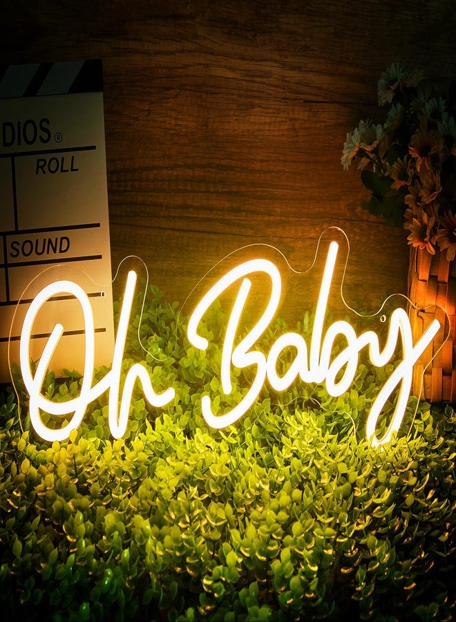 QLKGWEA Oh Baby Neon Sign for Wall Decor, Led Light Up Oh Baby Sign for Backdrop Decor, Shower, Birthday Party, Wedding Decorations, Warm White, 16.5x6.7 inch - Image 1