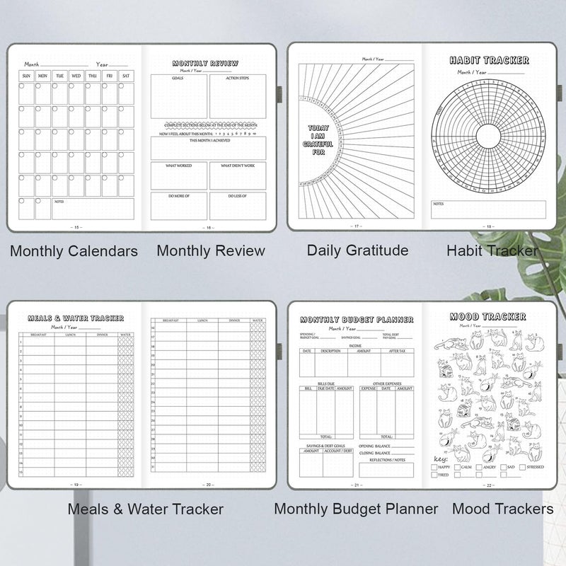 SIMSIMY Premade Dotted Journal Notebook with Bullet Templates, Pre-made Dot Grid Journaling with Undated Weekly & Monthly Planner, Various Trackers - 12 Month Organization, A5 Hardcover - Image 5