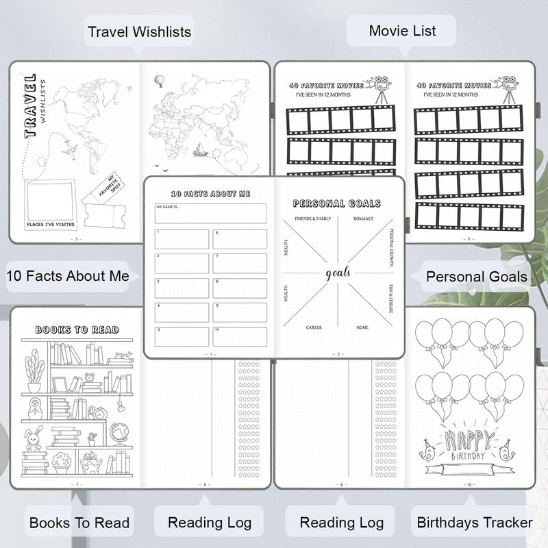 SIMSIMY Premade Dotted Journal Notebook with Bullet Templates, Pre-made Dot Grid Journaling with Undated Weekly & Monthly Planner, Various Trackers - 12 Month Organization, A5 Hardcover - Image 3