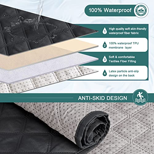Ruaozz Waterproof Recliner Loveseat Cover with Console, Non-Slip Couch Cover Pet Cover for Double Recliner Split Sofa Cover with Elastic Straps for Kids, Dogs, Pets (Black, 2 Seater) - Image 4