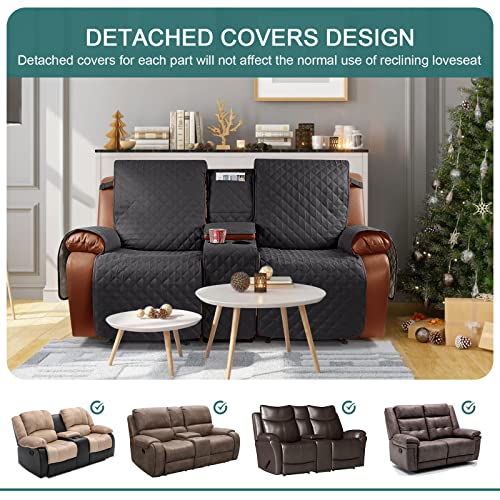Ruaozz Waterproof Recliner Loveseat Cover with Console, Non-Slip Couch Cover Pet Cover for Double Recliner Split Sofa Cover with Elastic Straps for Kids, Dogs, Pets (Black, 2 Seater) - Image 3