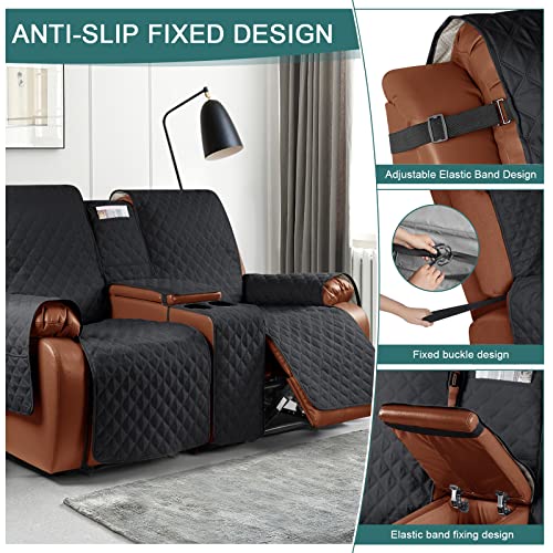 Ruaozz Waterproof Recliner Loveseat Cover with Console, Non-Slip Couch Cover Pet Cover for Double Recliner Split Sofa Cover with Elastic Straps for Kids, Dogs, Pets (Black, 2 Seater) - Image 5