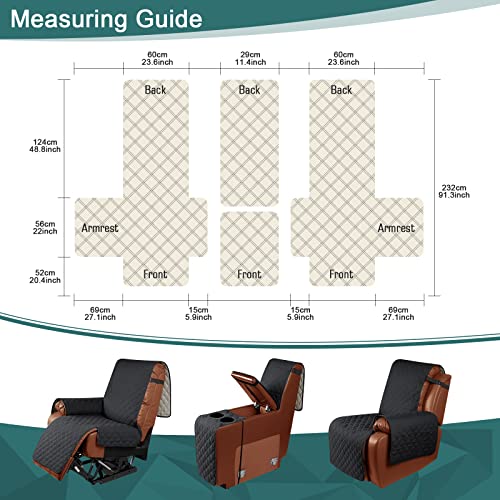 Ruaozz Waterproof Recliner Loveseat Cover with Console, Non-Slip Couch Cover Pet Cover for Double Recliner Split Sofa Cover with Elastic Straps for Kids, Dogs, Pets (Black, 2 Seater) - Image 2