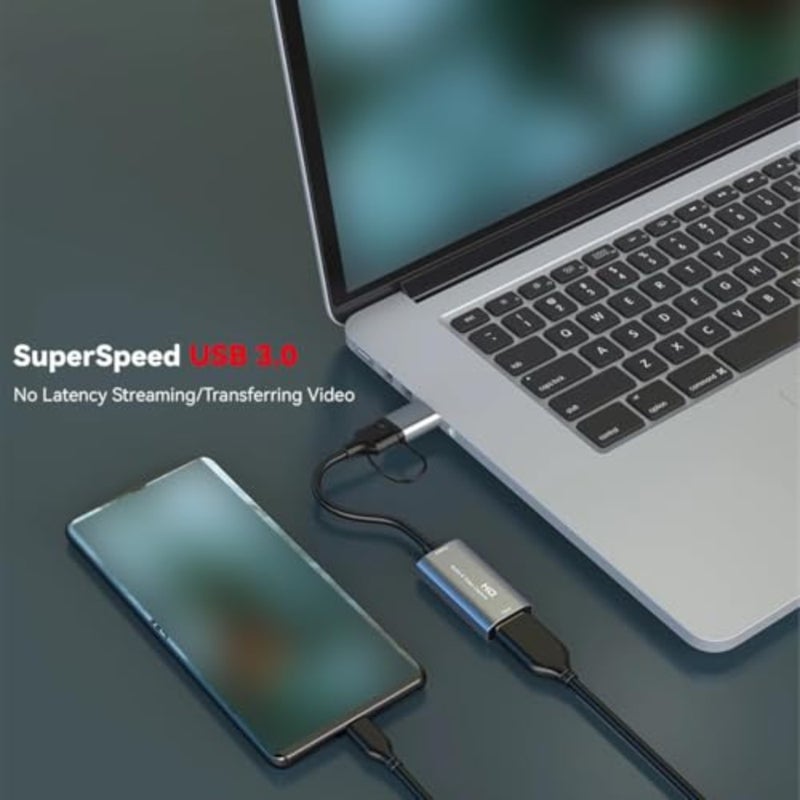 بطاقة التقاط HDMI للألعاب والبث والتعليم ومؤتمرات الفيديو؛ هيئة سبائك الألومنيوم. أسود؛ مدخل 4K/مخرج 1080 بكسل، مزود بمنفذ USB-C، يعمل مع OBS Studio، PotPlayer، QuickTime Player - Image 3