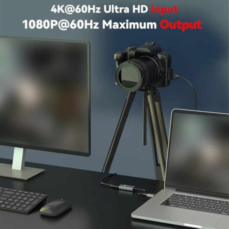 بطاقة التقاط HDMI للألعاب والبث والتعليم ومؤتمرات الفيديو؛ هيئة سبائك الألومنيوم. أسود؛ مدخل 4K/مخرج 1080 بكسل، مزود بمنفذ USB-C، يعمل مع OBS Studio، PotPlayer، QuickTime Player - Image 4