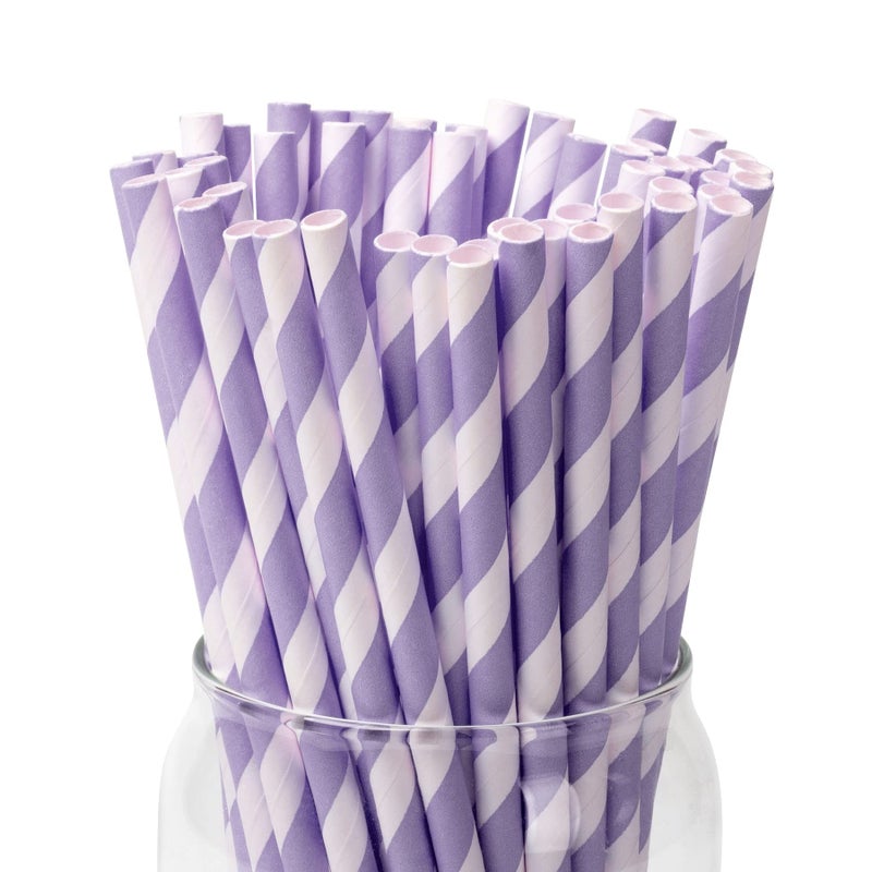 PakTalk [100 Pack] Purple Straws Disposable Paper Straws for Drinking  Light Purple Paper Straws for Craft  Cake Pops for Birthday  Anniversary  Wedding  Holidays(0.24"" x 7.75""  Light Purple) - Image 1
