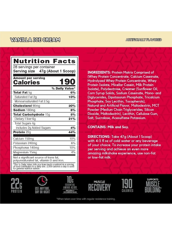 Syntha-6 Ultra Premium Protein Matrix, Whey Protein Powder, Micellar Casein, Milk Protein Isolate Powder- Vanilla Ice Cream, 2.91 Lbs, 28 Servings (1.32 Kg)