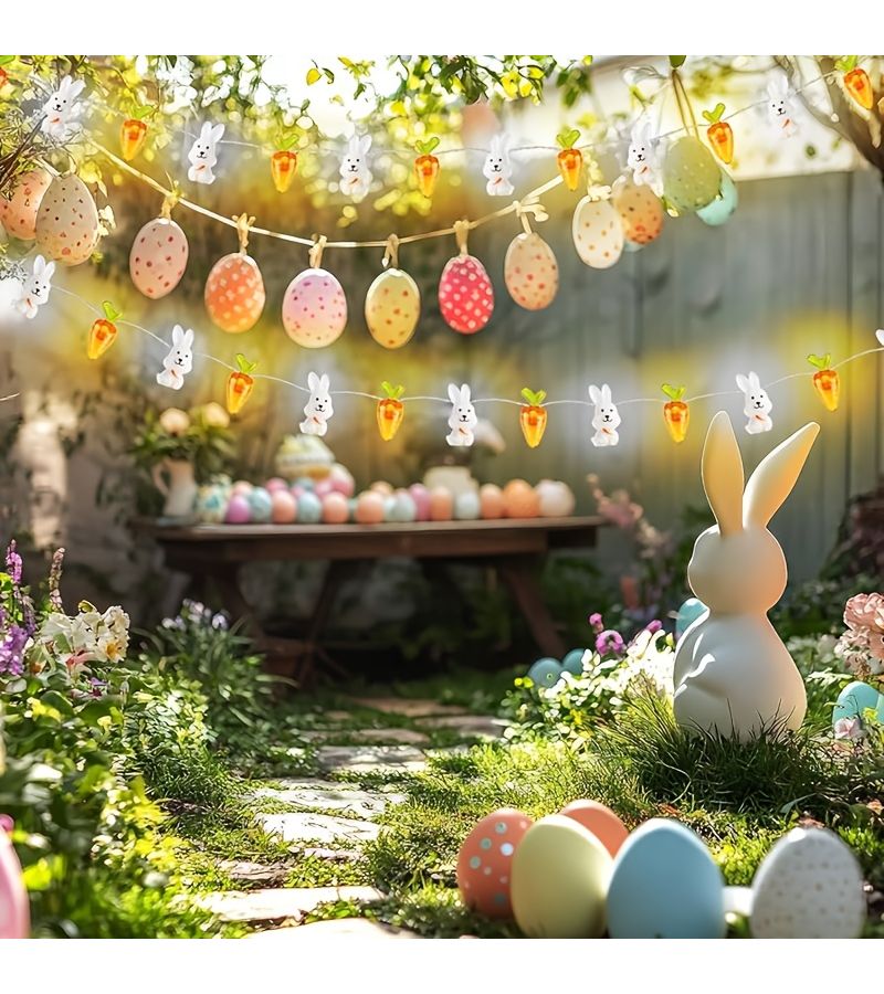 أضواء زينة عيد الفصح على شكل أرنب بطول 118.11 بوصة تحتوي على 30 لمبة LED لغرفة النوم والحفلات الربيعية - Image 2