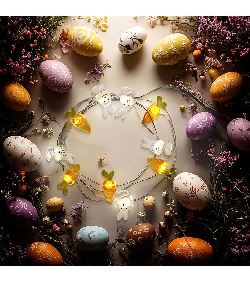 أضواء زينة عيد الفصح على شكل أرنب بطول 118.11 بوصة تحتوي على 30 لمبة LED لغرفة النوم والحفلات الربيعية - Image 5