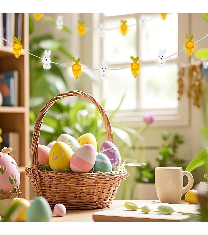 أضواء زينة عيد الفصح على شكل أرنب بطول 118.11 بوصة تحتوي على 30 لمبة LED لغرفة النوم والحفلات الربيعية - Image 4