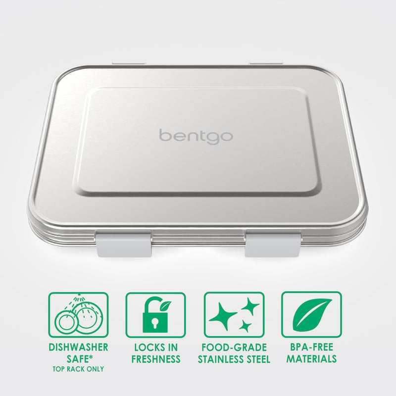 Bentgo Kids Stainless Steel Leak-Resistant Lunch Box - 3-Compartments with Bonus Silicone Container, Durable, Eco-Friendly, Dishwasher Safe, BPA-Free, Ideal for School, Ages 3+ (Silver) - Image 3