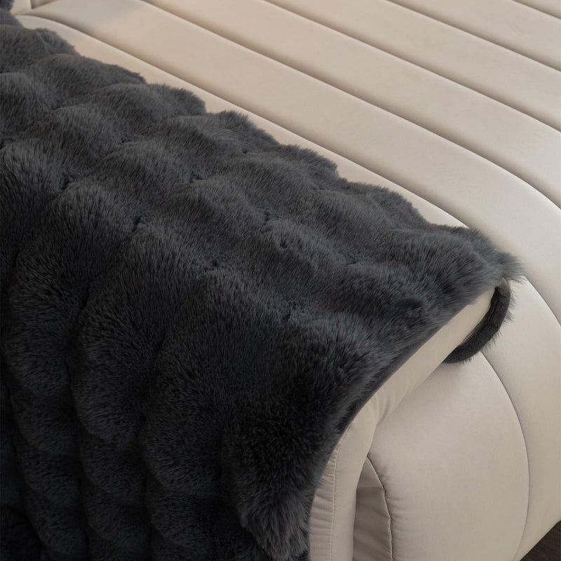 MDSASFD Faux Fur Couch Cover, Soft Warm Plush Sofa Couch Cover, Non Slip Sectional Sofa Slipcovers, Washable Furniture Protector for Kids, Dogs, L Shaped Armrest Backrest Cover(Dark Grey, 28"x 28") - Image 2