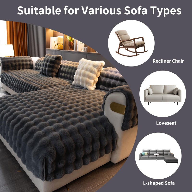 MDSASFD Faux Fur Couch Cover, Soft Warm Plush Sofa Couch Cover, Non Slip Sectional Sofa Slipcovers, Washable Furniture Protector for Kids, Dogs, L Shaped Armrest Backrest Cover(Dark Grey, 28"x 28") - Image 4
