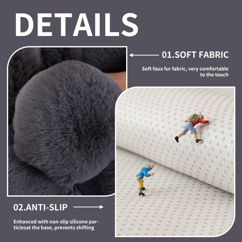 MDSASFD Faux Fur Couch Cover, Soft Warm Plush Sofa Couch Cover, Non Slip Sectional Sofa Slipcovers, Washable Furniture Protector for Kids, Dogs, L Shaped Armrest Backrest Cover(Dark Grey, 28"x 28") - Image 3
