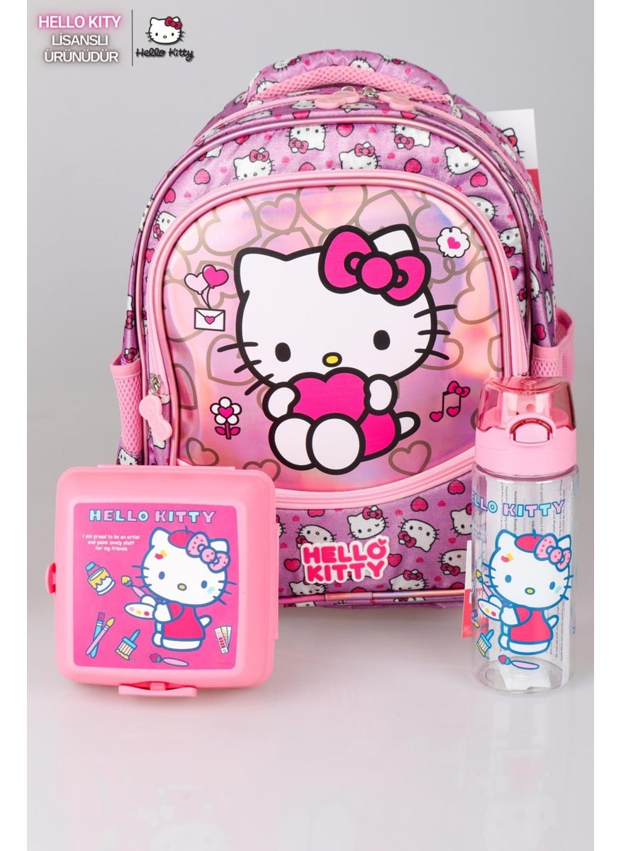 Hello Kitty حقيبة مدرسة ابتدائية جديدة من مجموعة عالم لامع الخاصة المرخصة، صندوق غداء وزجاجة ماء تريتان  - Image 2